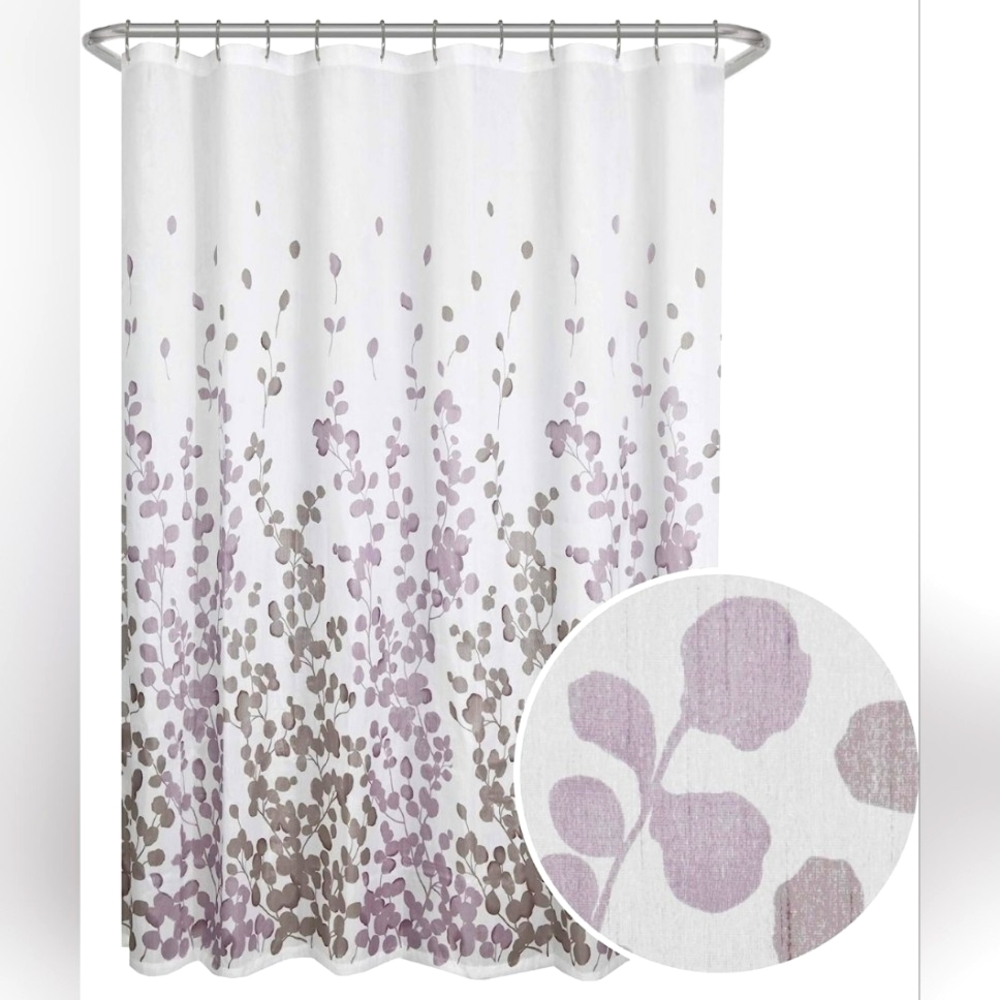NEW! Maytex Sylvia Purple 70" x 72" Printed Faux Silk Fabric Shower Curt…